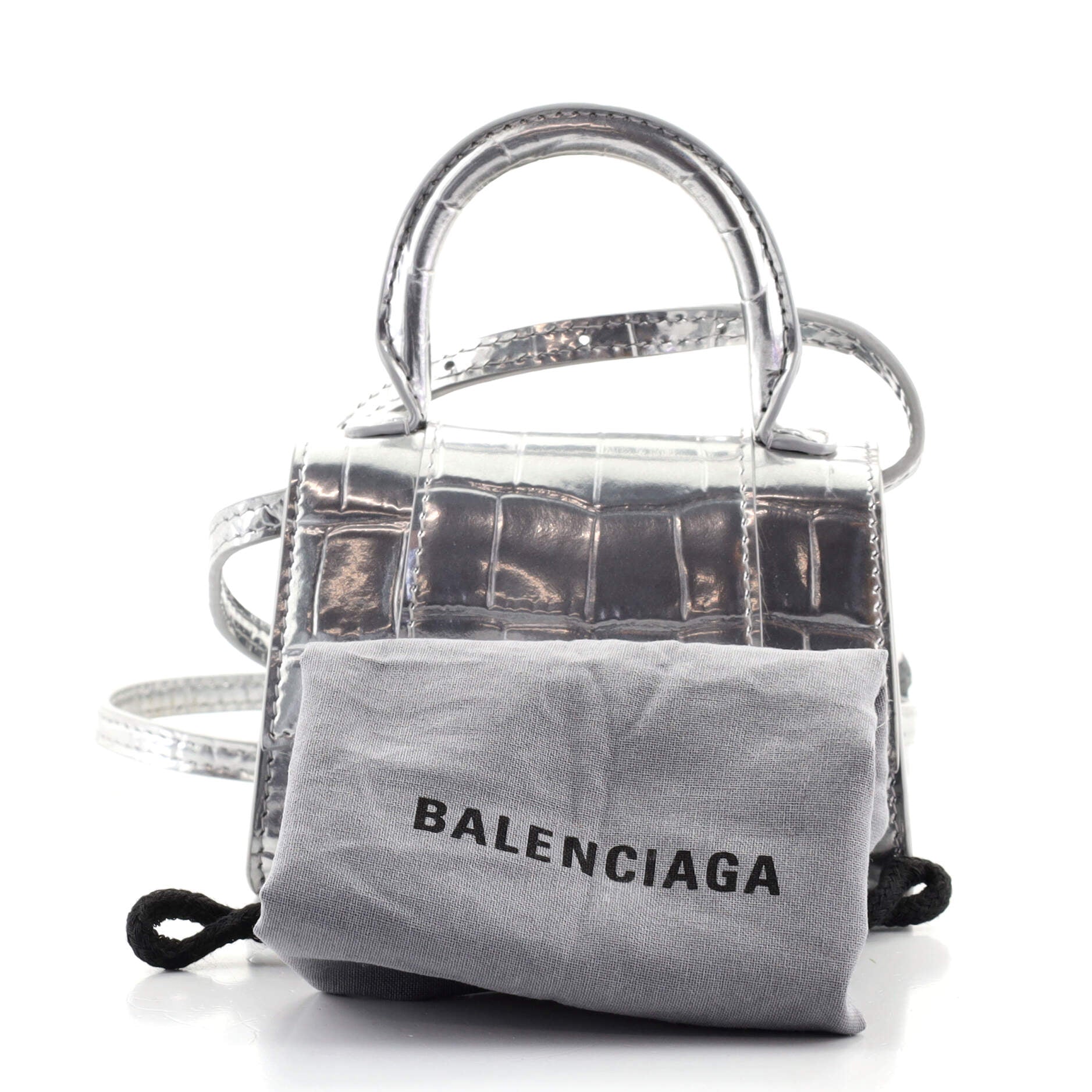 Hourglass Top Handle Bag Crocodile Embossed Leather Mini