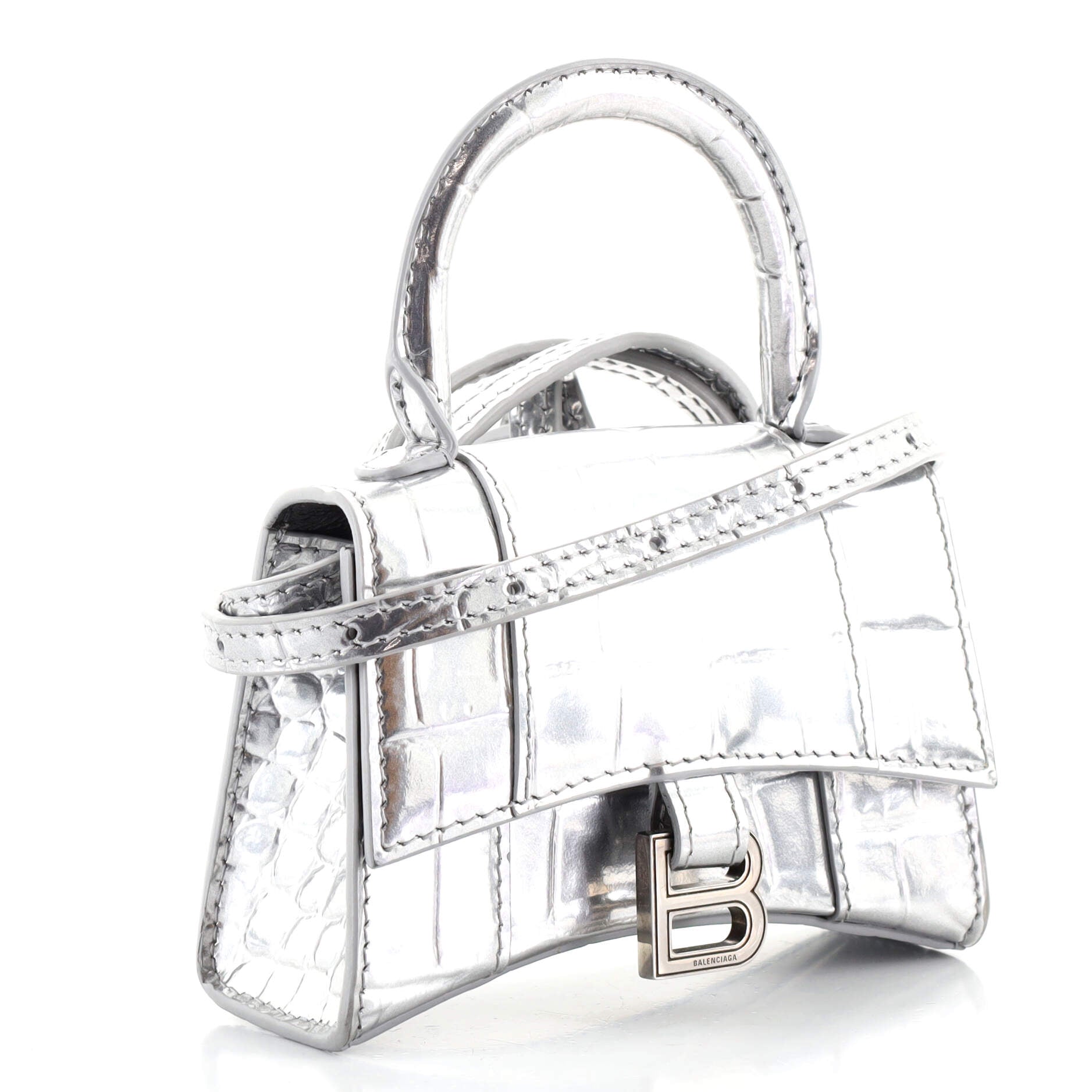 Hourglass Top Handle Bag Crocodile Embossed Leather Mini