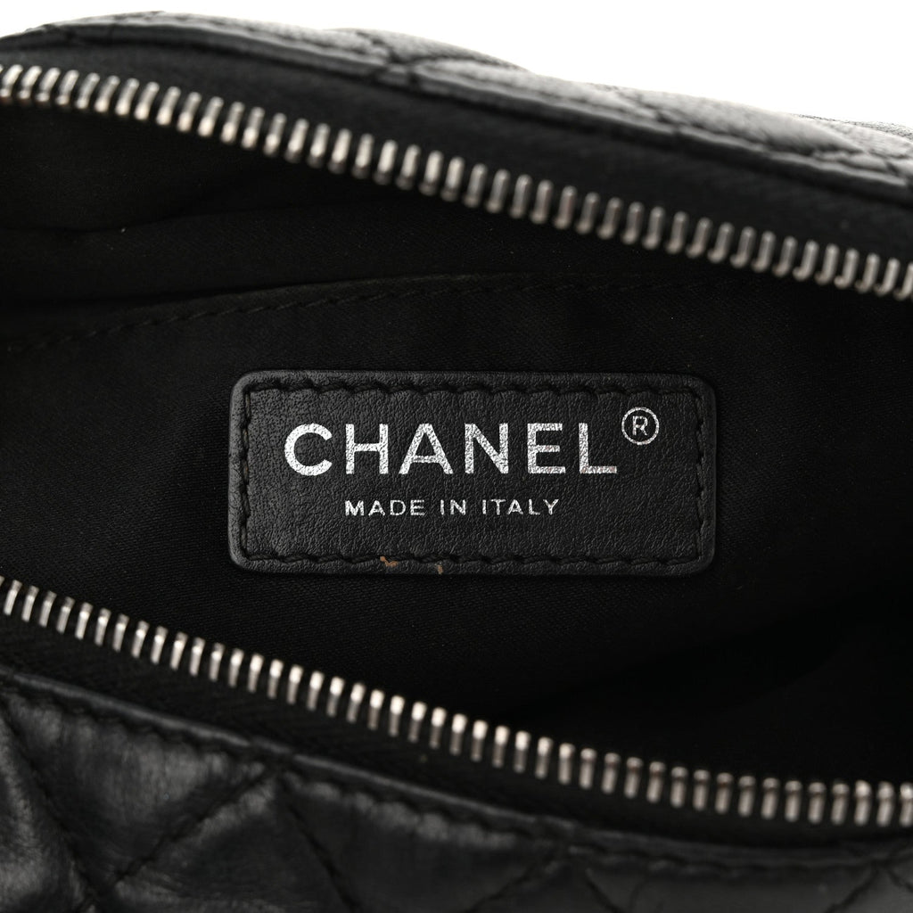 Lambskin Quilted Banane Waist Bag Fanny Pack Black