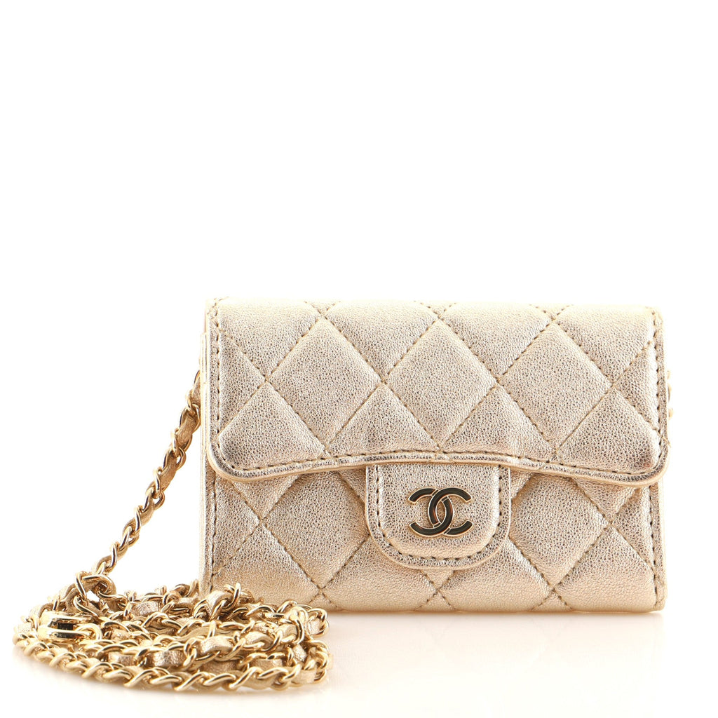 Classic Flap Chain Belt Bag Quilted Metallic Lambskin Mini