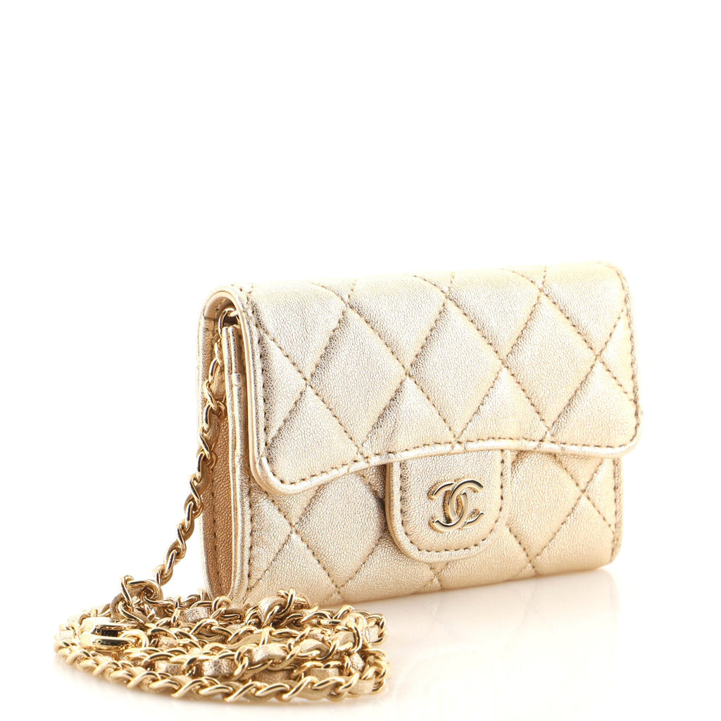 Classic Flap Chain Belt Bag Quilted Metallic Lambskin Mini