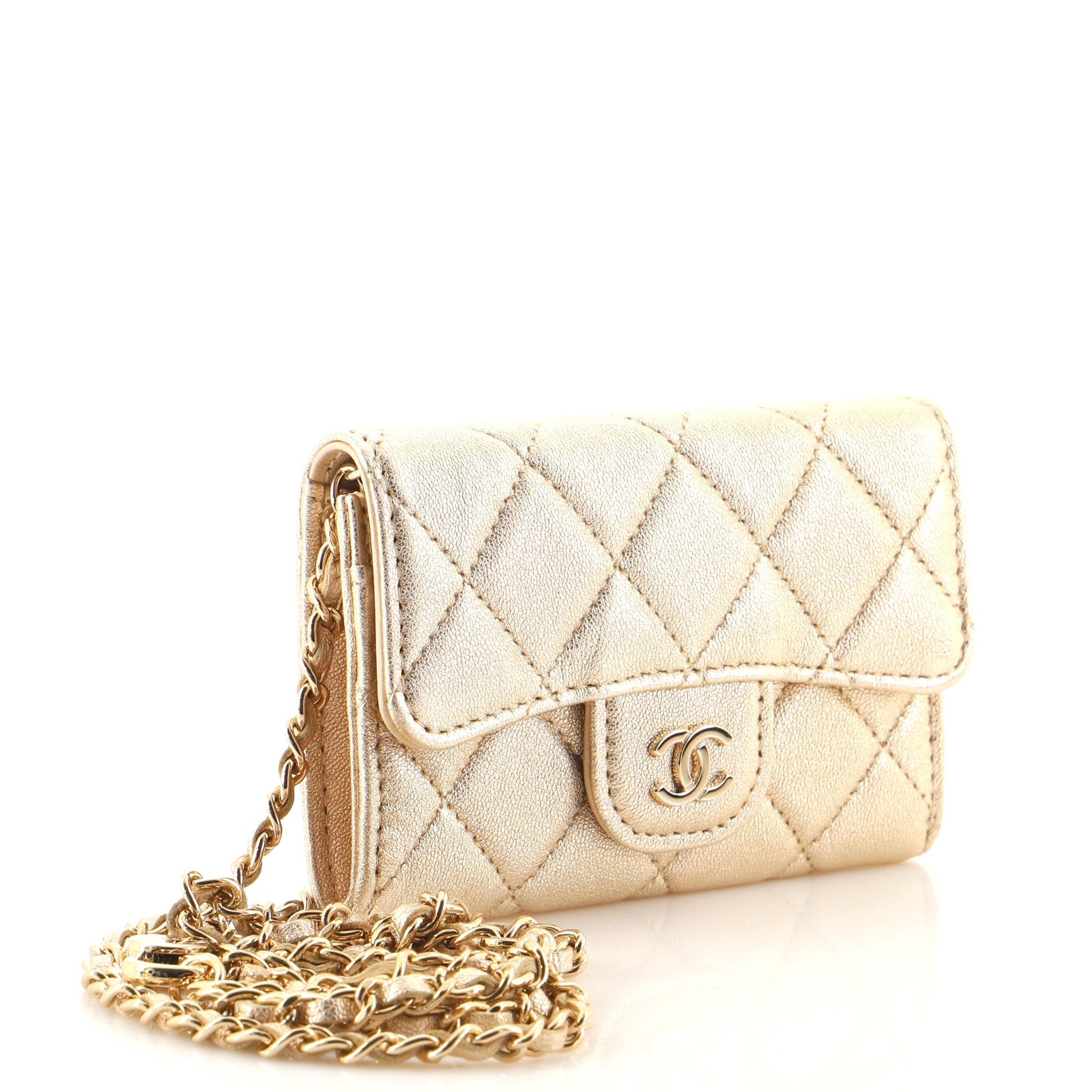 Classic Flap Chain Belt Bag Quilted Metallic Lambskin Mini