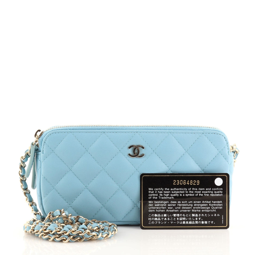 Double Zip Clutch with Chain Quilted Lambskin