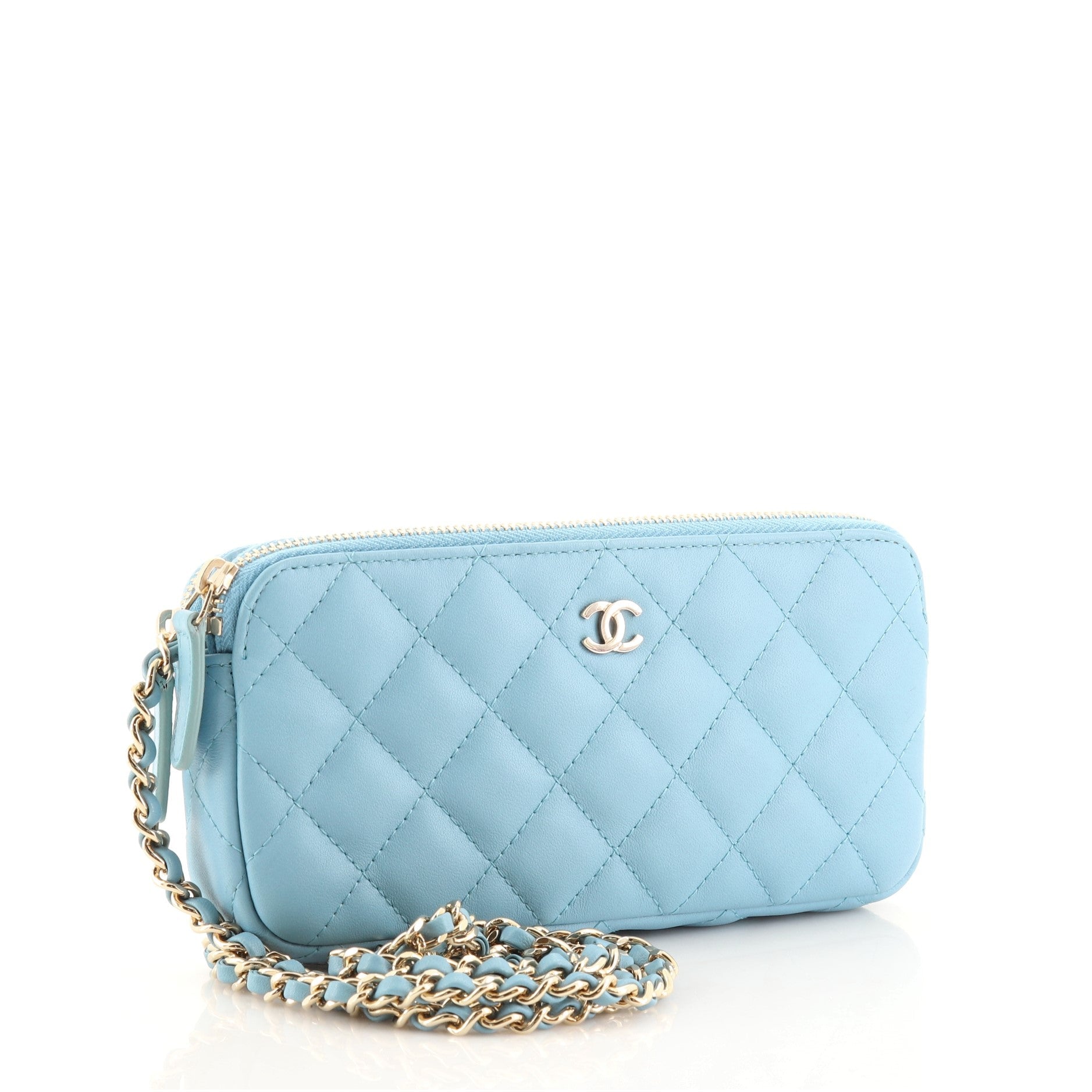 Double Zip Clutch with Chain Quilted Lambskin