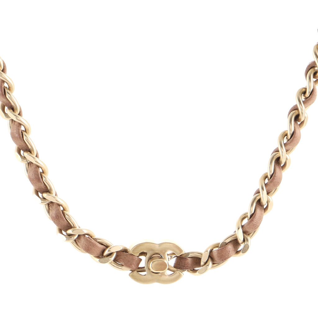 CC Turn Lock Choker Necklace Leather and Metal
