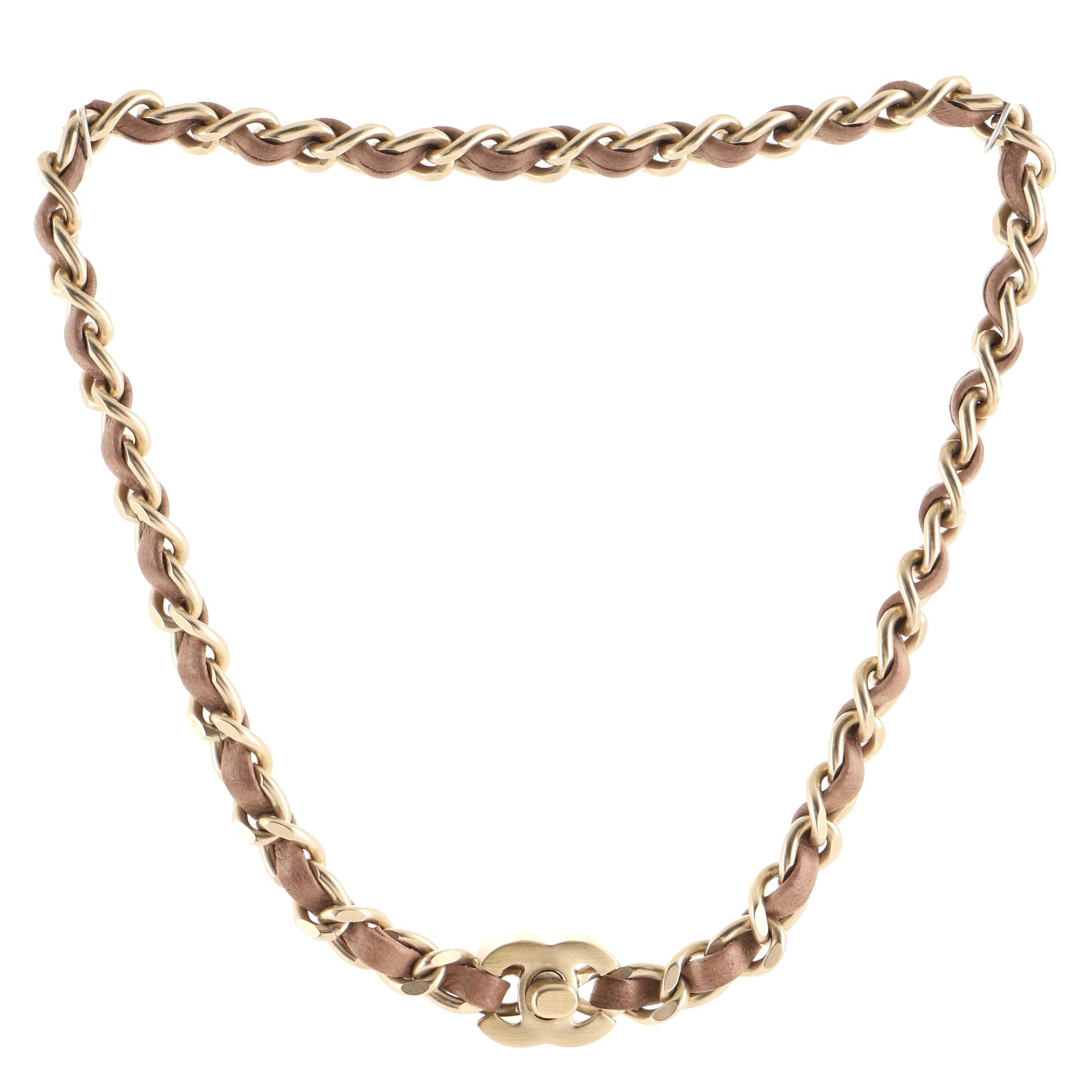 CC Turn Lock Choker Necklace Leather and Metal