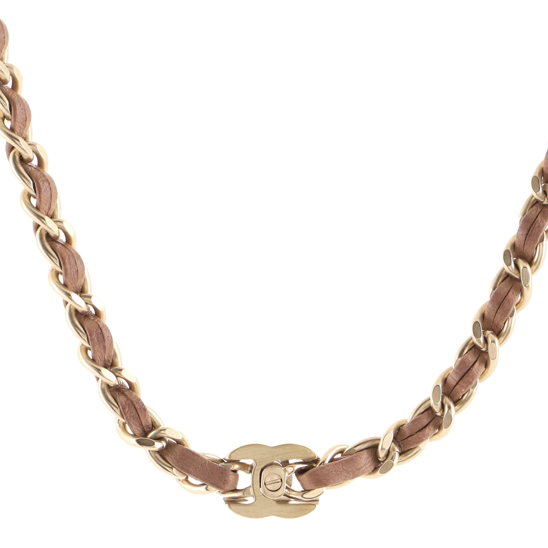CC Turn Lock Choker Necklace Leather and Metal