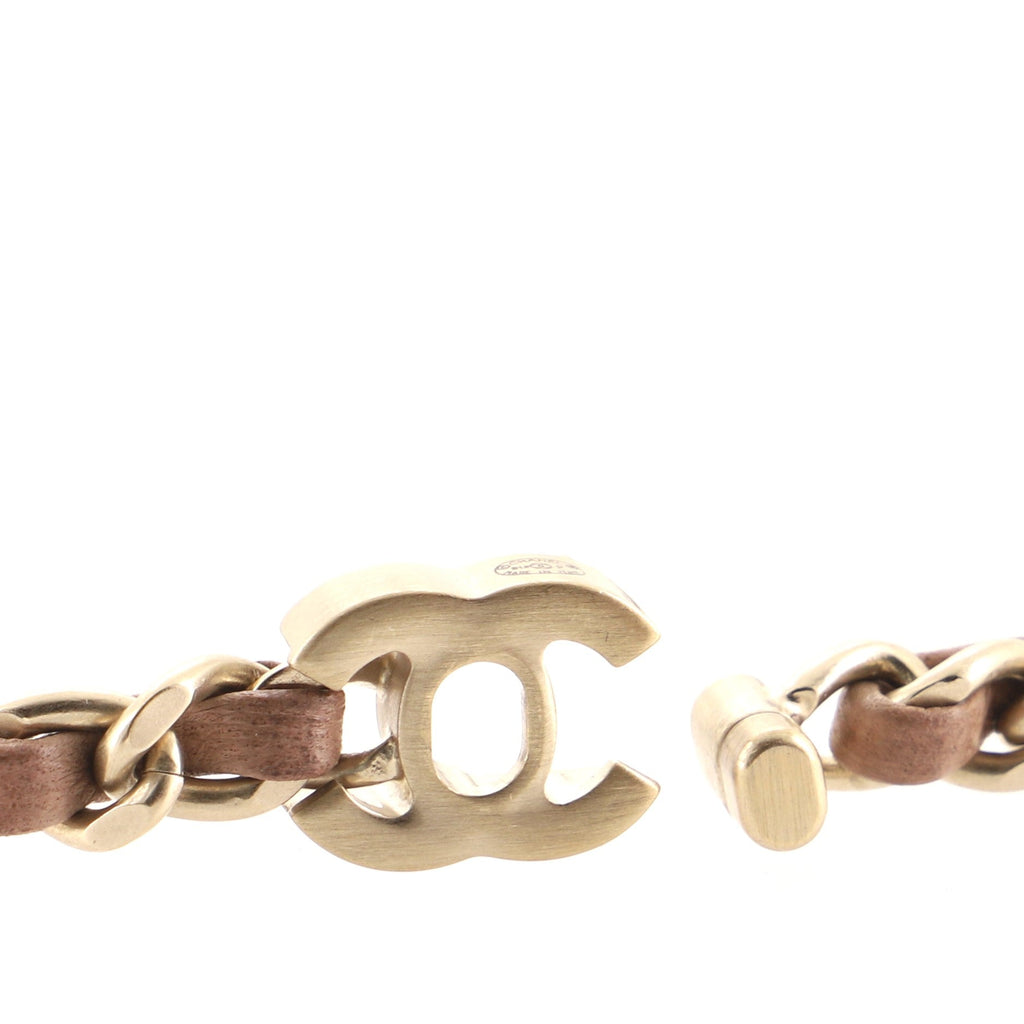CC Turn Lock Choker Necklace Leather and Metal