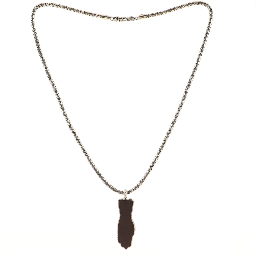 Hand Motif Pendant Necklace Metal with Leather