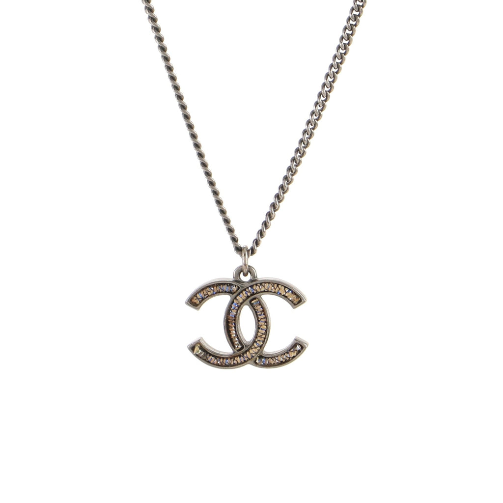 CC Long Pendant Necklace Metal with Ribbon Small