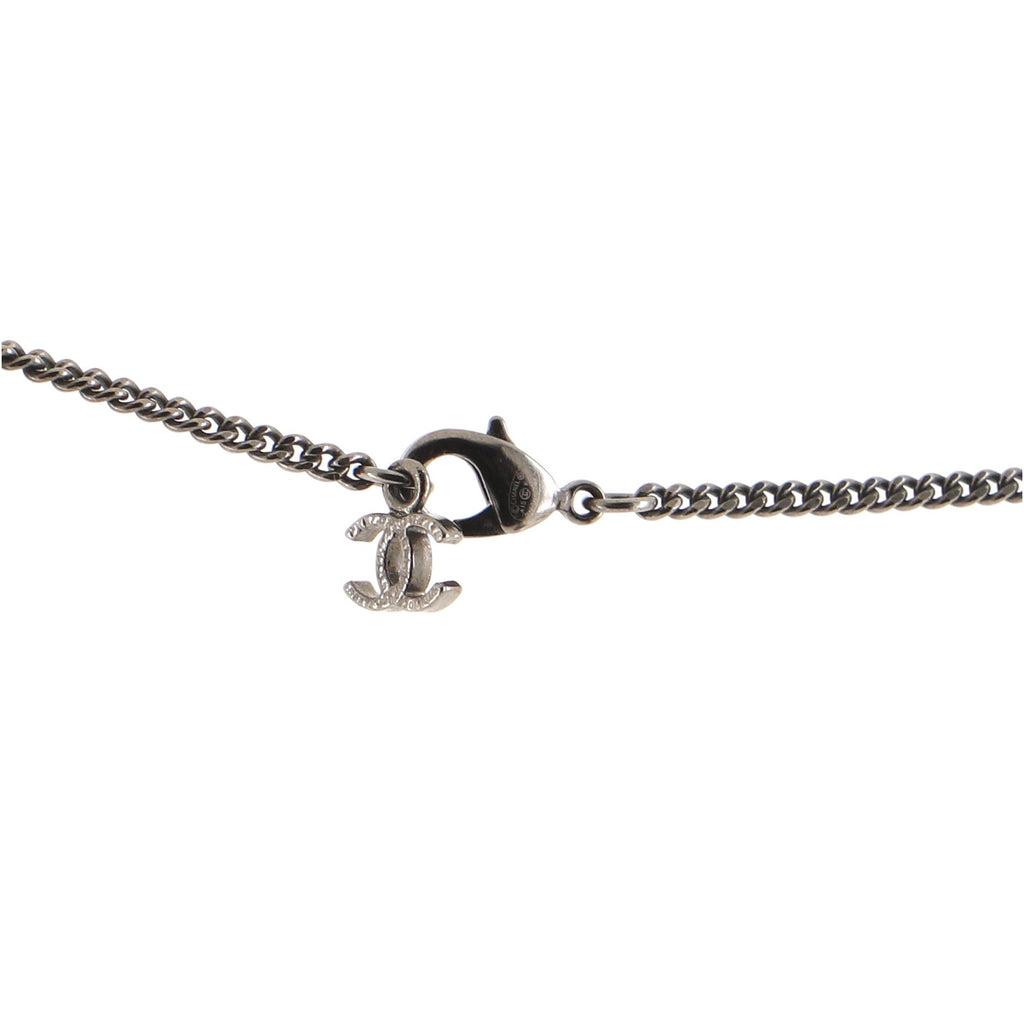 CC Long Pendant Necklace Metal with Ribbon Small