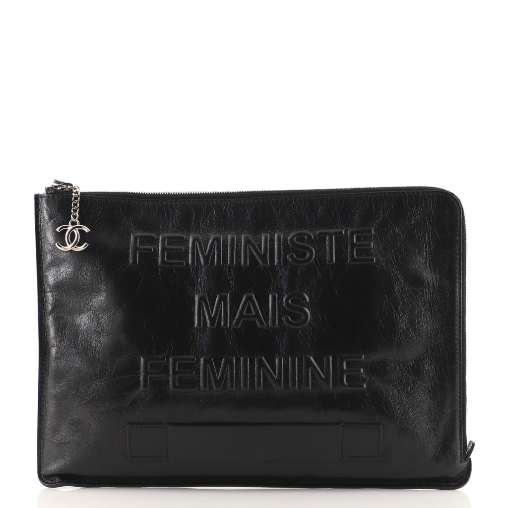 Feminine Pouch Crinkled Leather Large