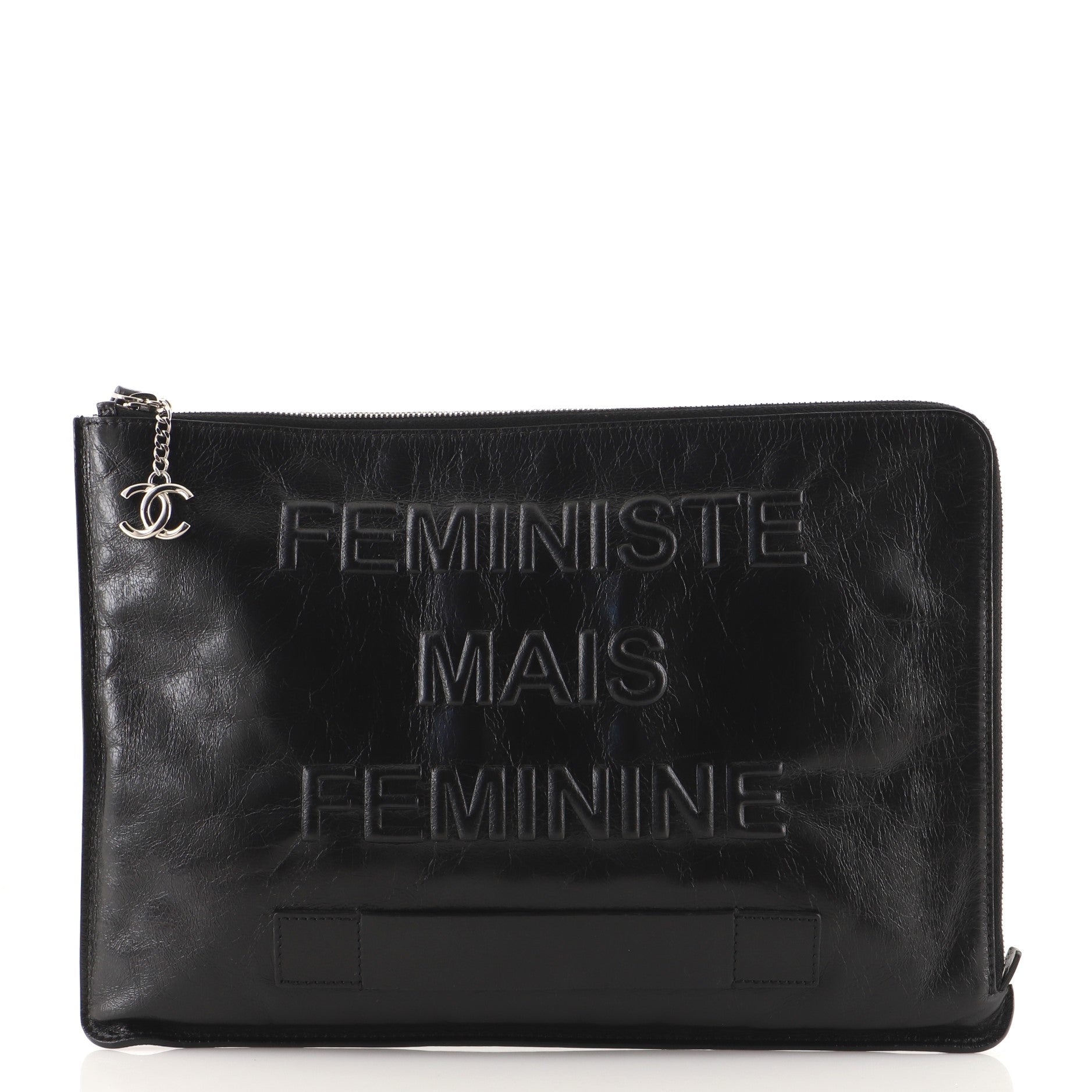 Feminine Pouch Crinkled Leather Large