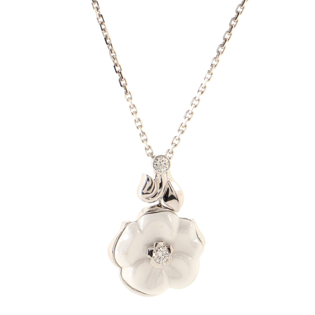 Camelia Pendant Necklace 18K White Gold with Diamonds and Ceramic