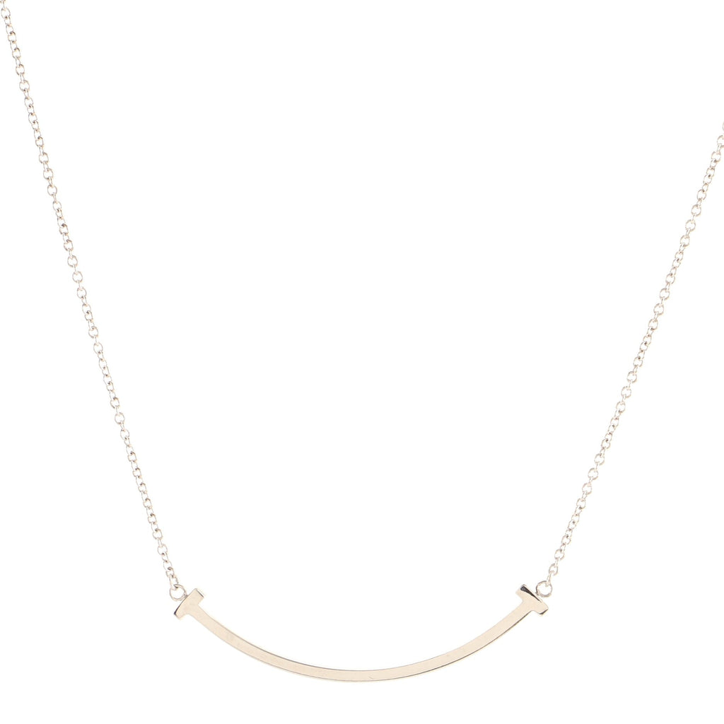 T Smile Pendant Necklace 18K White Gold Small