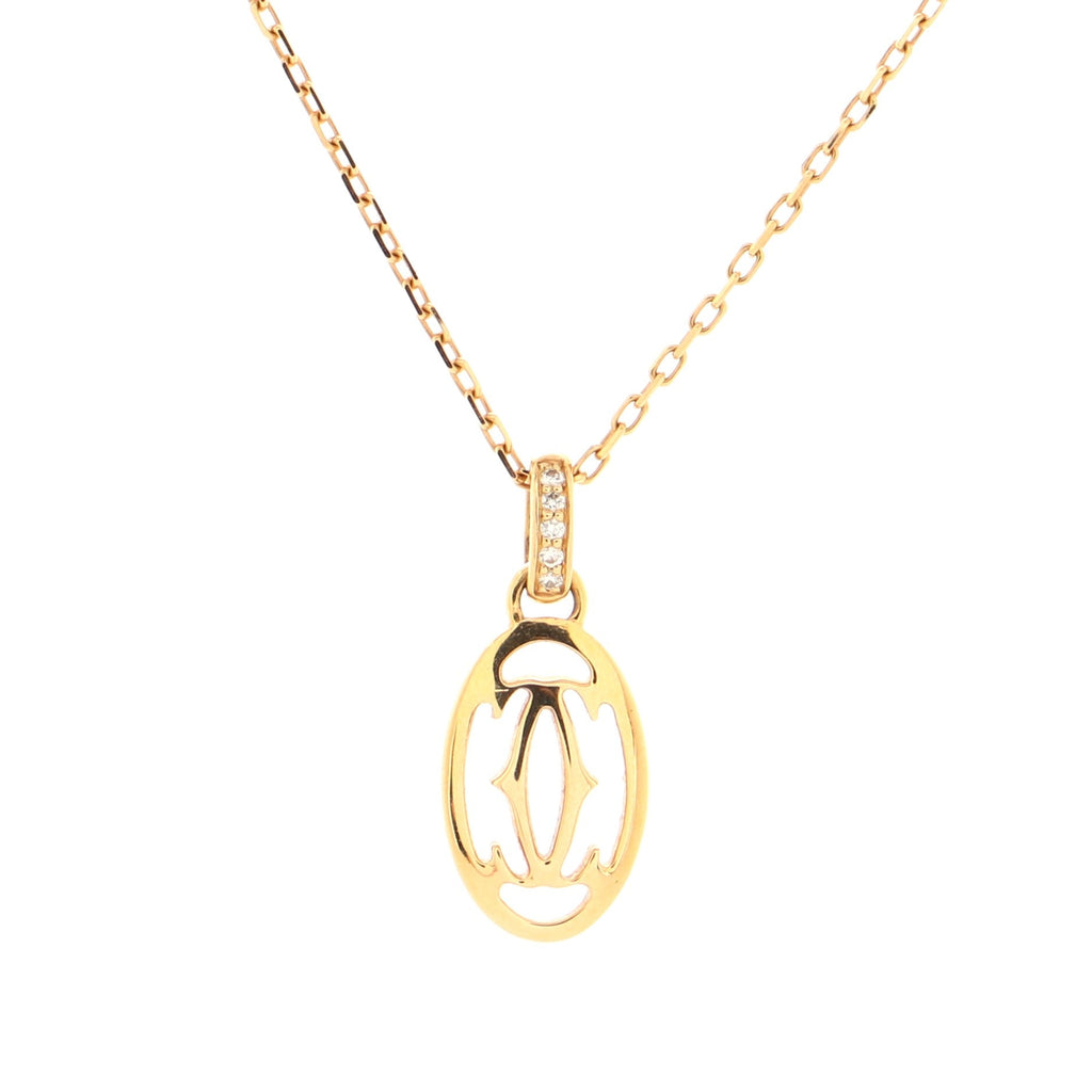 Logo Double C Pendant Necklace 18K Rose Gold with Diamonds