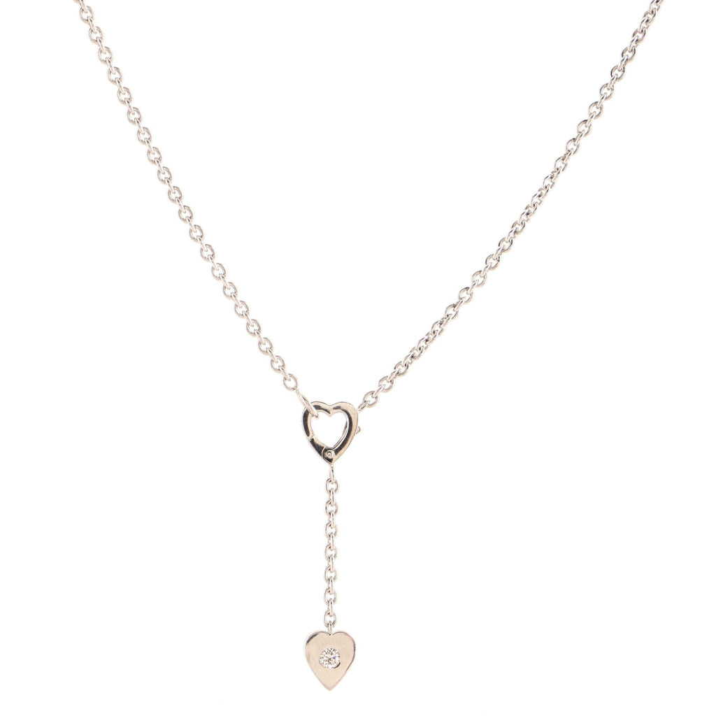 Mon Amour Heart Lariat Necklace 18K White Gold with Diamond