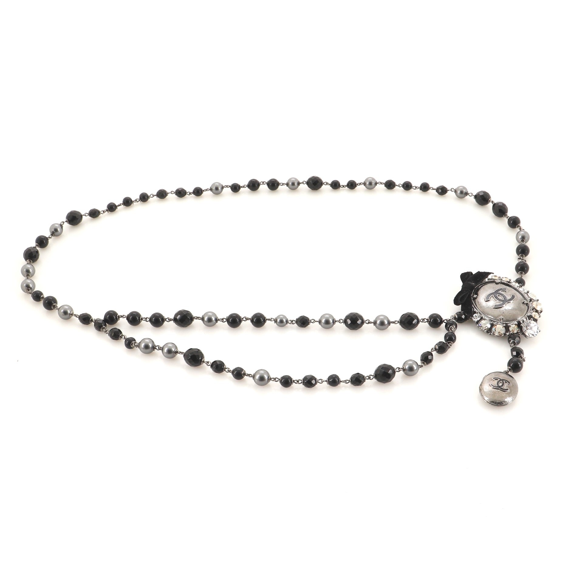 CC Ribbon Cameo Belt Metal with Crystals, Faux Pearls and Beads 80