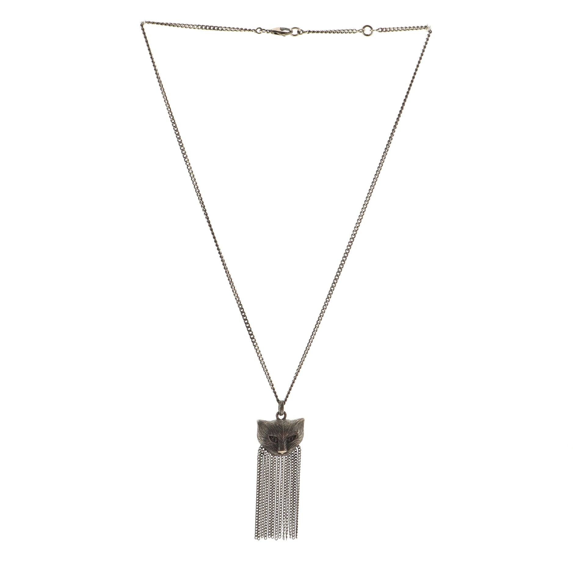 Garden Cat Fringe Pendant Necklace Sterling Silver