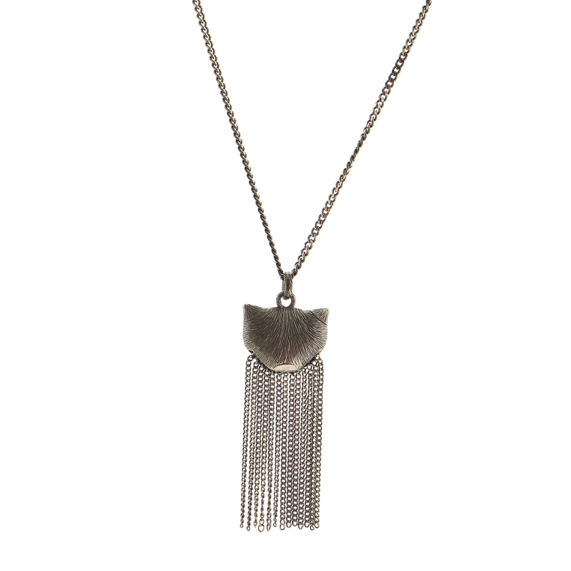 Garden Cat Fringe Pendant Necklace Sterling Silver
