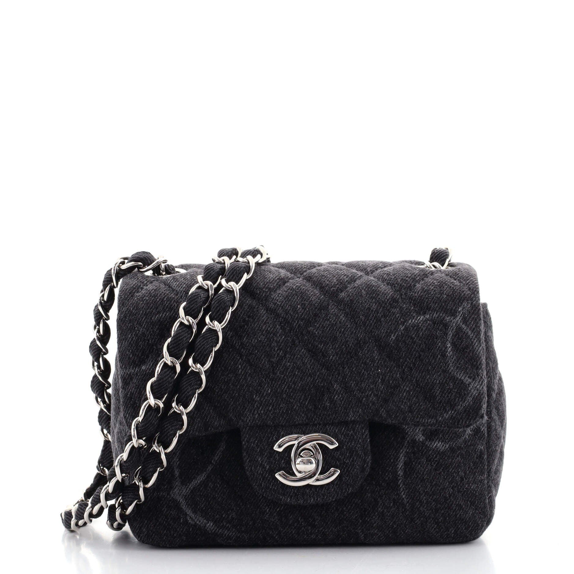 Square Classic Single Flap Bag Quilted CC Printed Denim Mini
