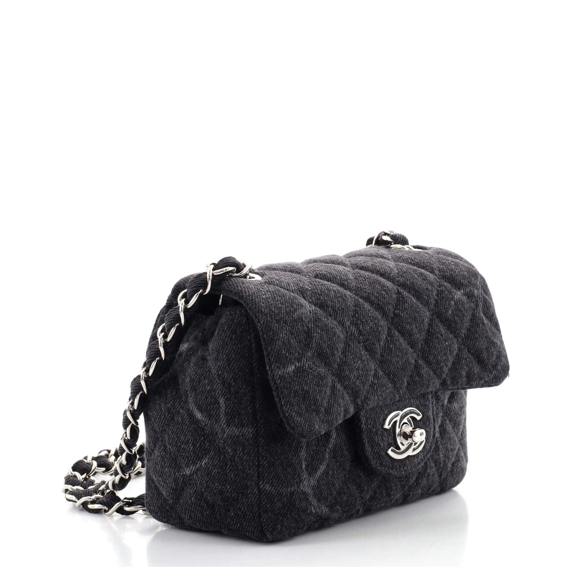 Square Classic Single Flap Bag Quilted CC Printed Denim Mini