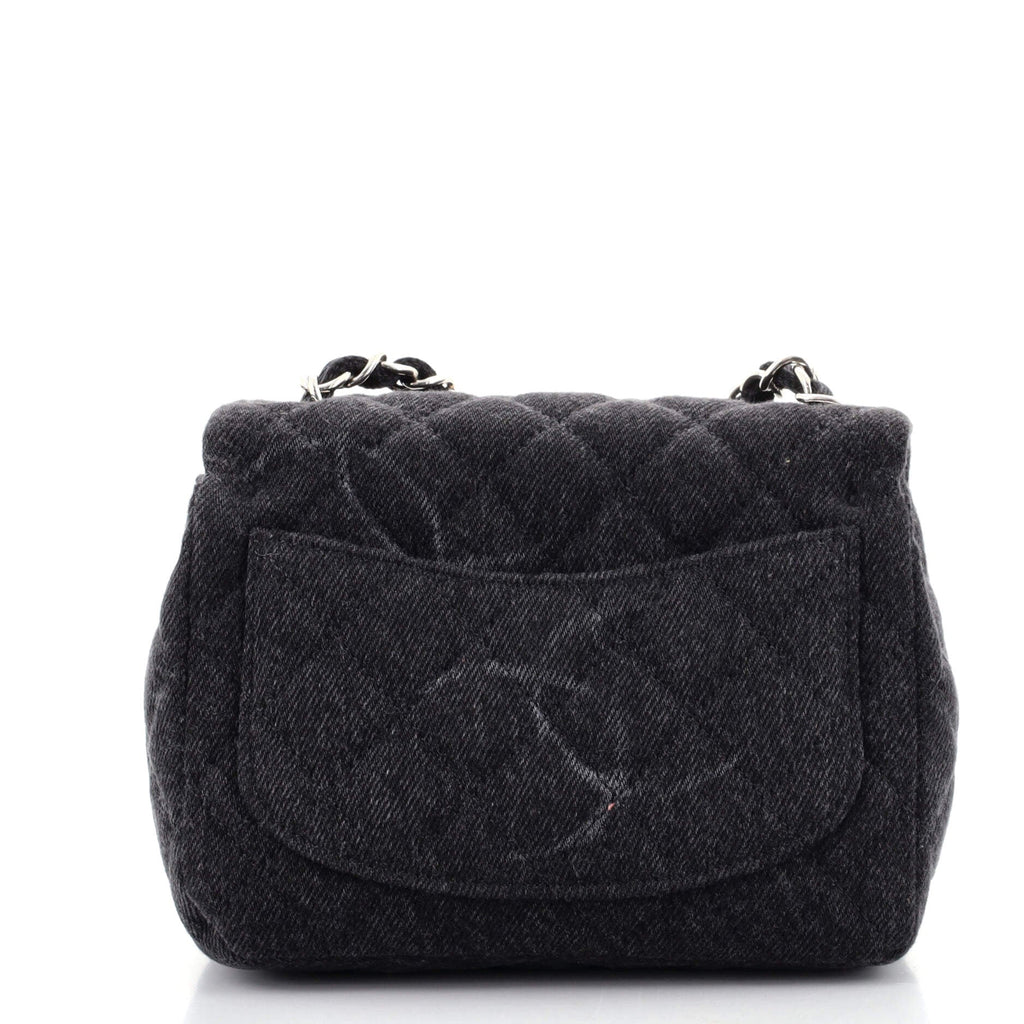 Square Classic Single Flap Bag Quilted CC Printed Denim Mini
