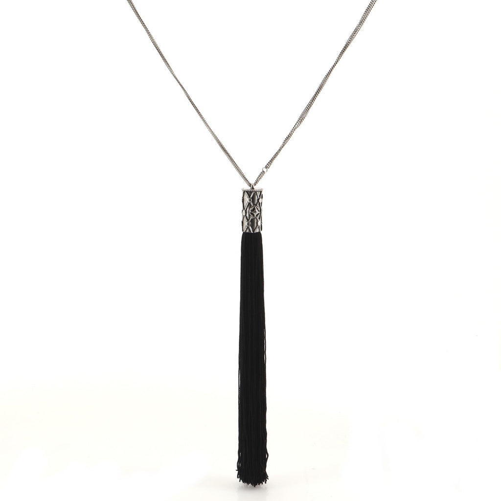 Tassel Pendant Long Necklace Metal with Textile Cord