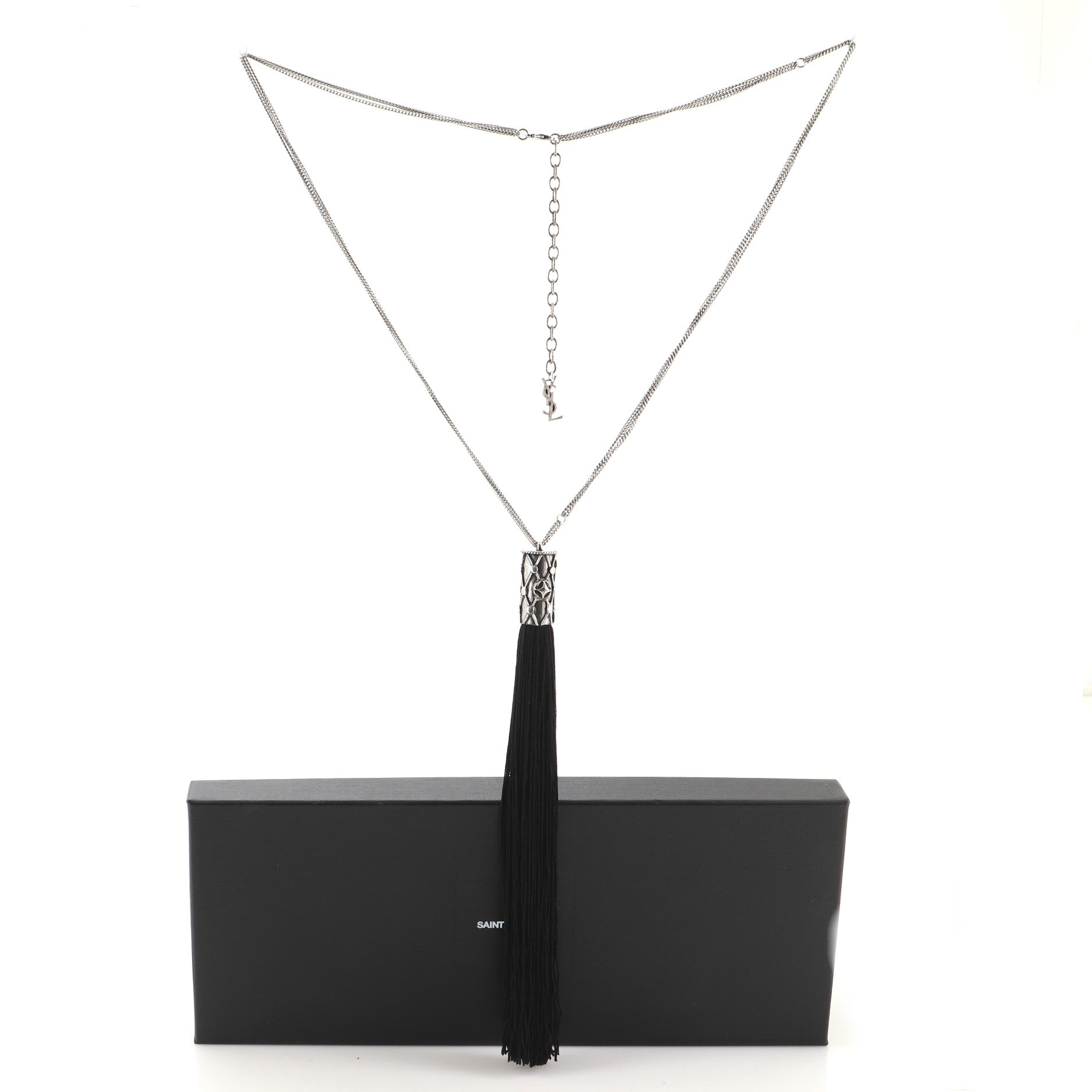 Tassel Pendant Long Necklace Metal with Textile Cord