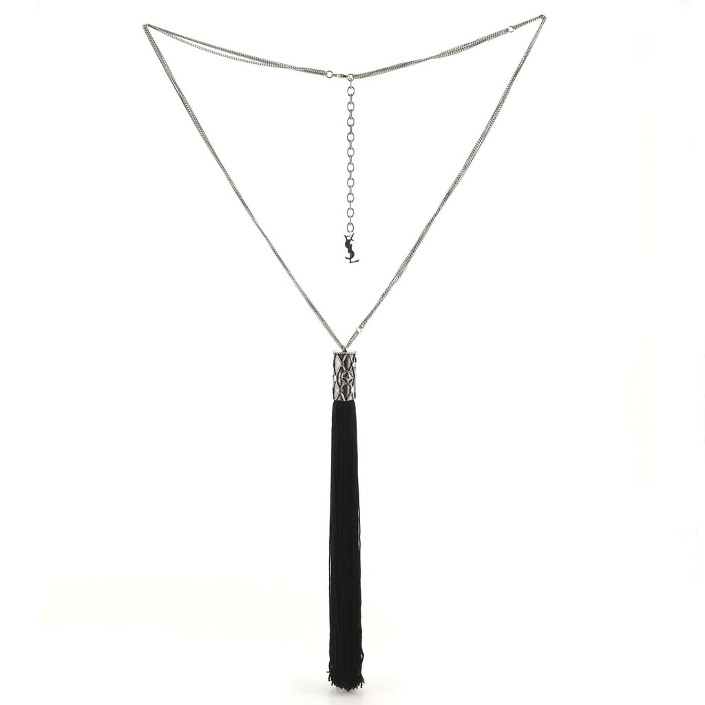 Tassel Pendant Long Necklace Metal with Textile Cord