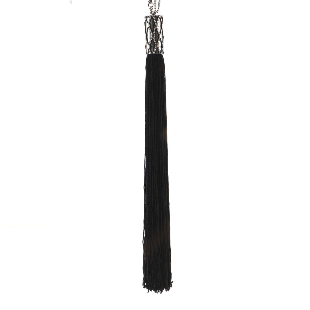 Tassel Pendant Long Necklace Metal with Textile Cord