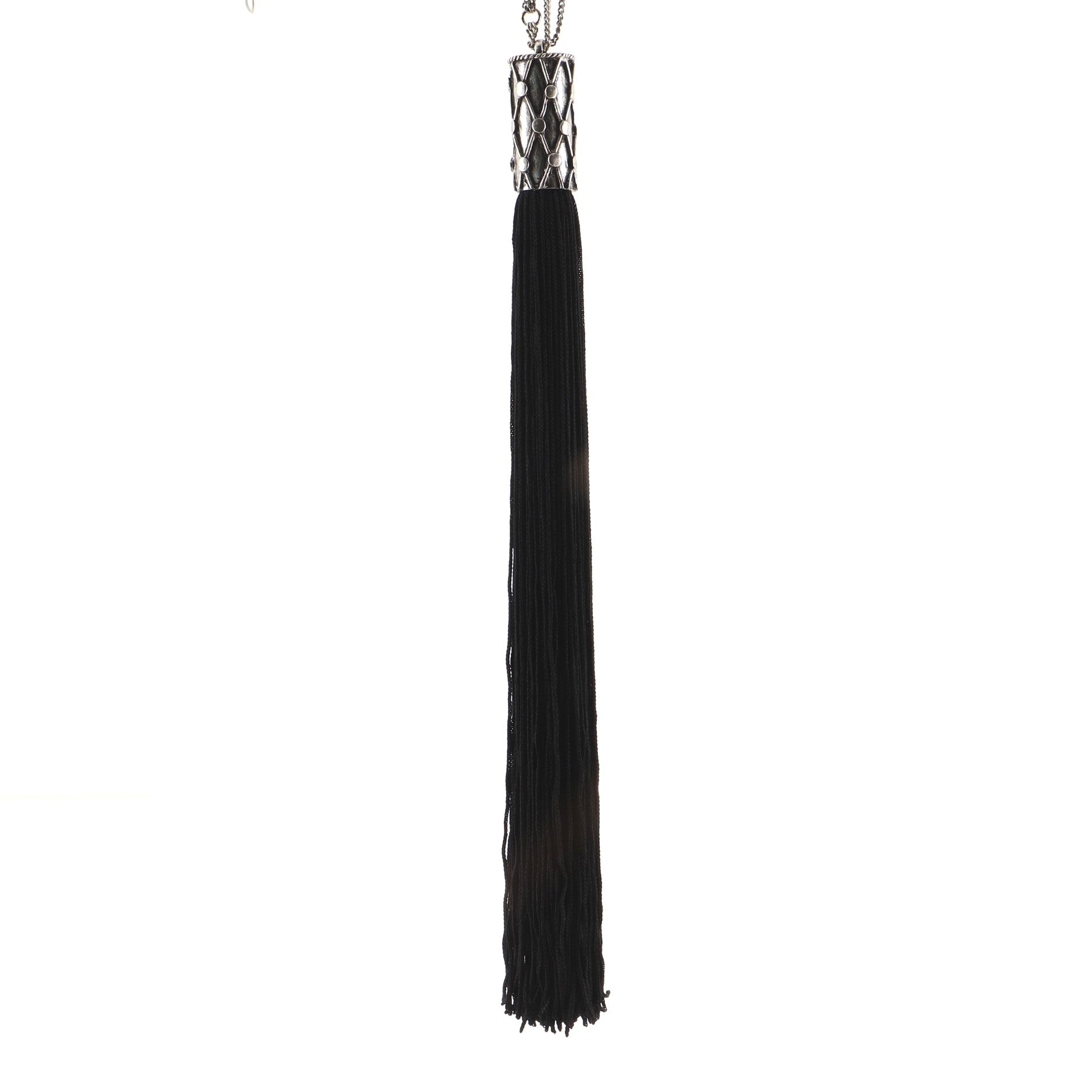 Tassel Pendant Long Necklace Metal with Textile Cord