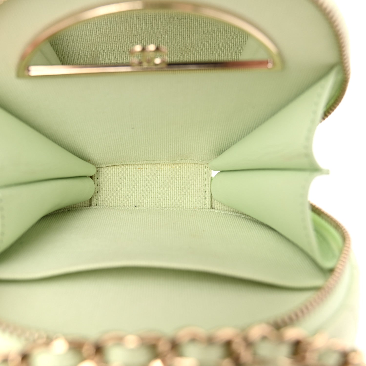 Caviar Quilted Round Handle With Care Vanity With Chain Light Green
