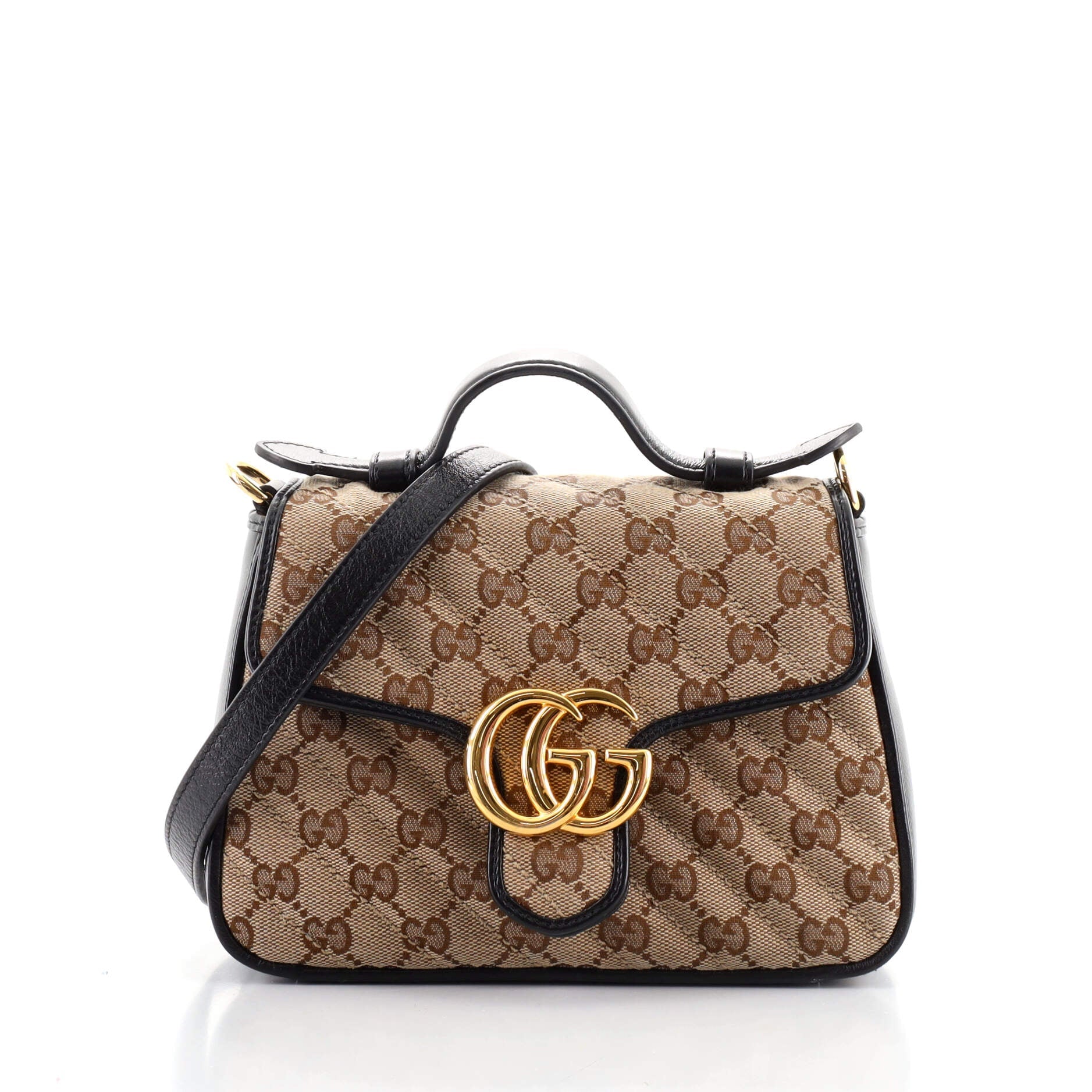GG Marmont Top Handle Flap Bag Diagonal Quilted GG Canvas Mini