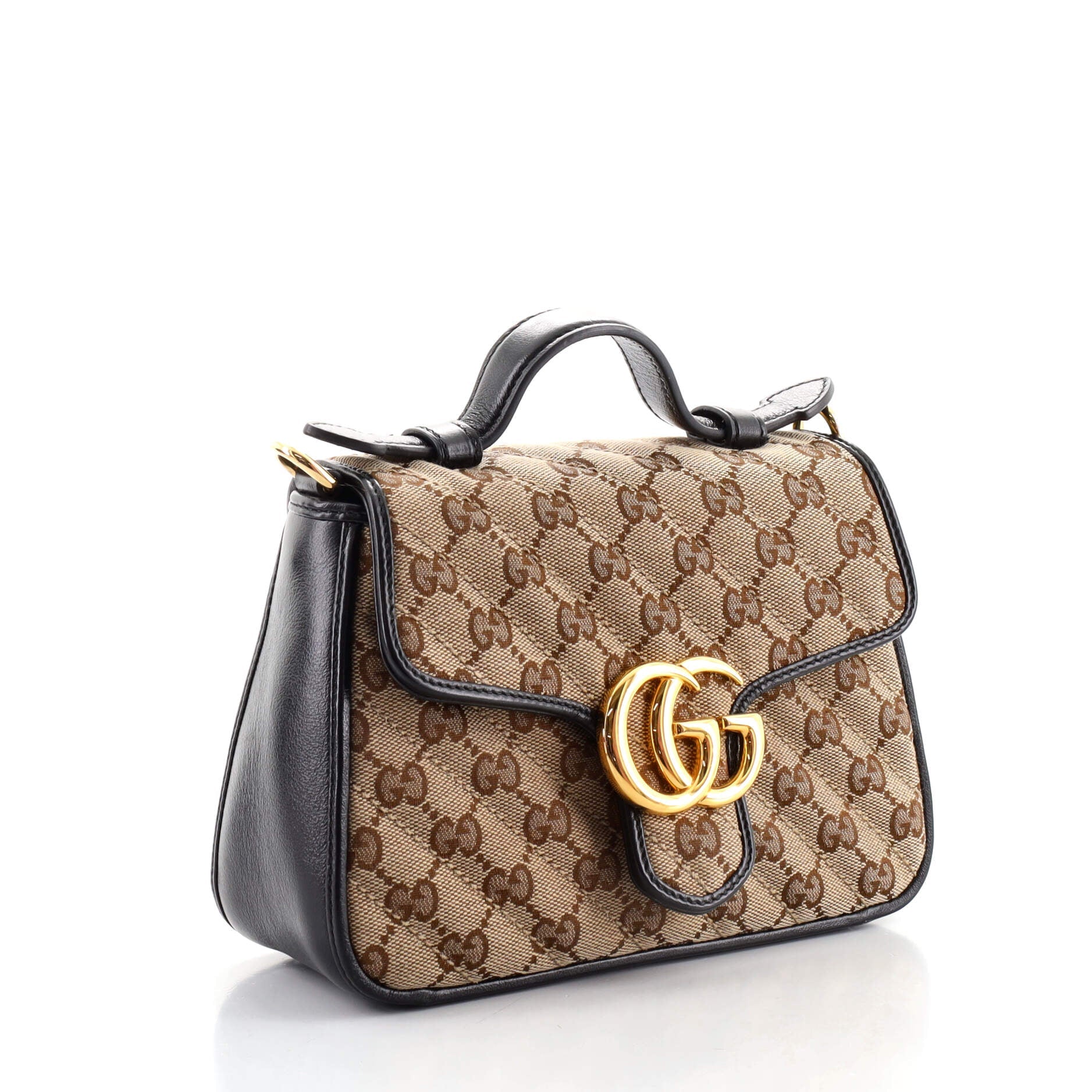 GG Marmont Top Handle Flap Bag Diagonal Quilted GG Canvas Mini