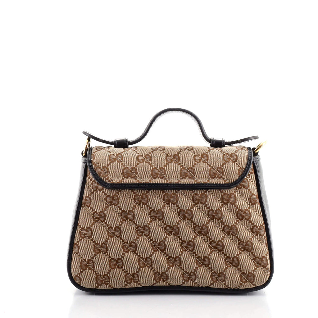 GG Marmont Top Handle Flap Bag Diagonal Quilted GG Canvas Mini