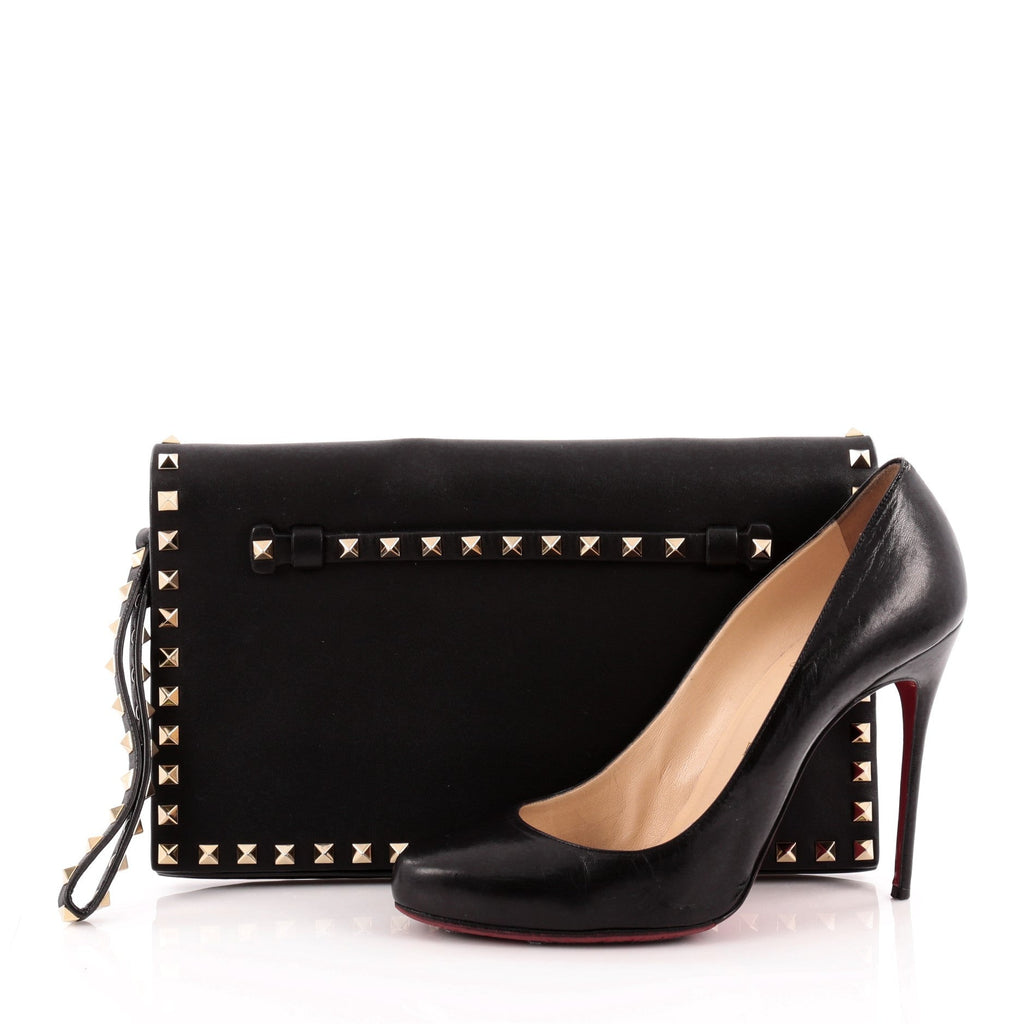 Rockstud Flap Clutch Leather
