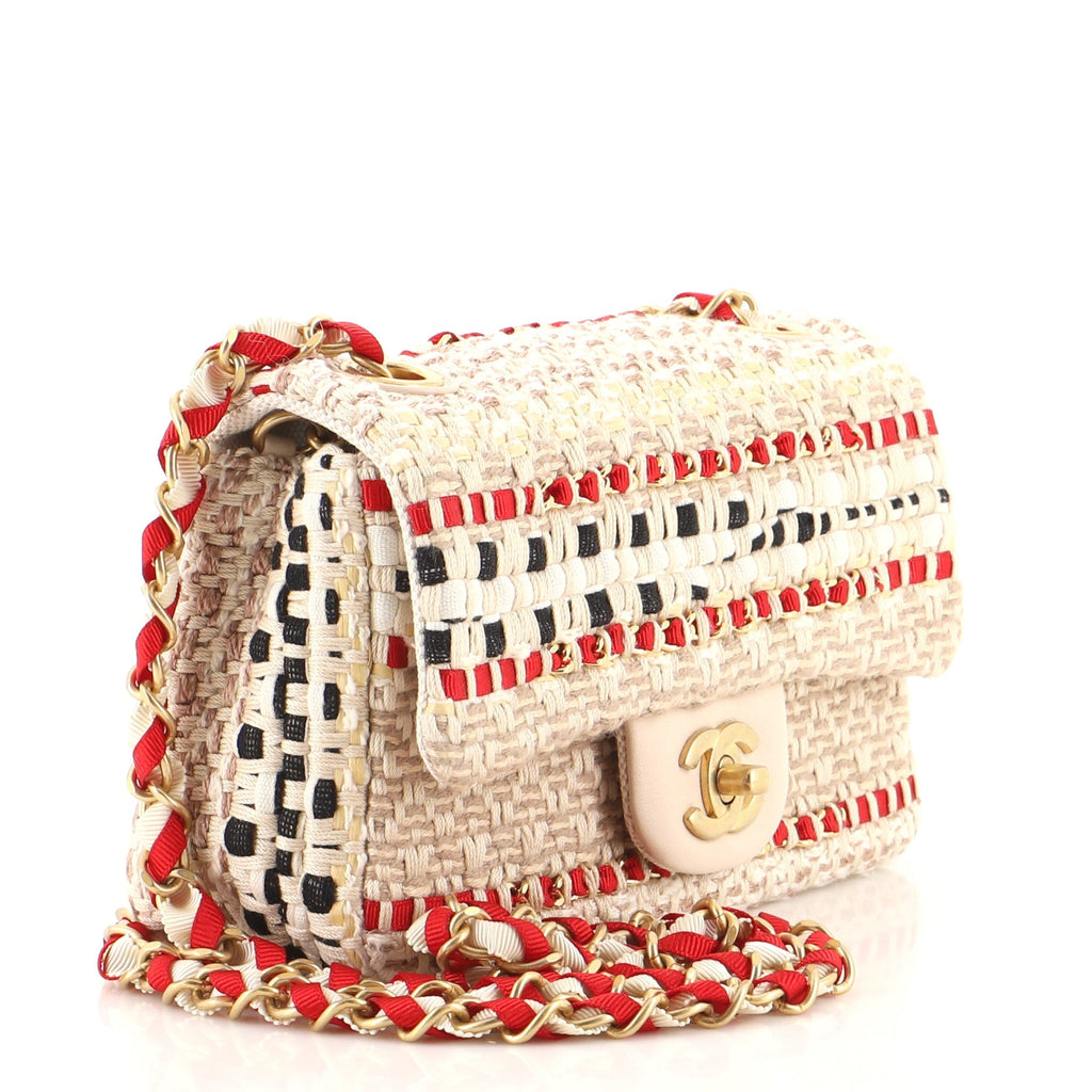Classic Single Flap Bag Quilted Tweed and Ribbon Mini