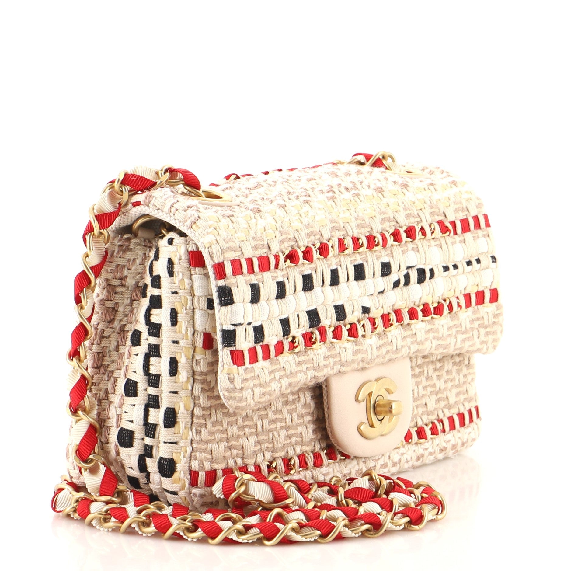 Classic Single Flap Bag Quilted Tweed and Ribbon Mini