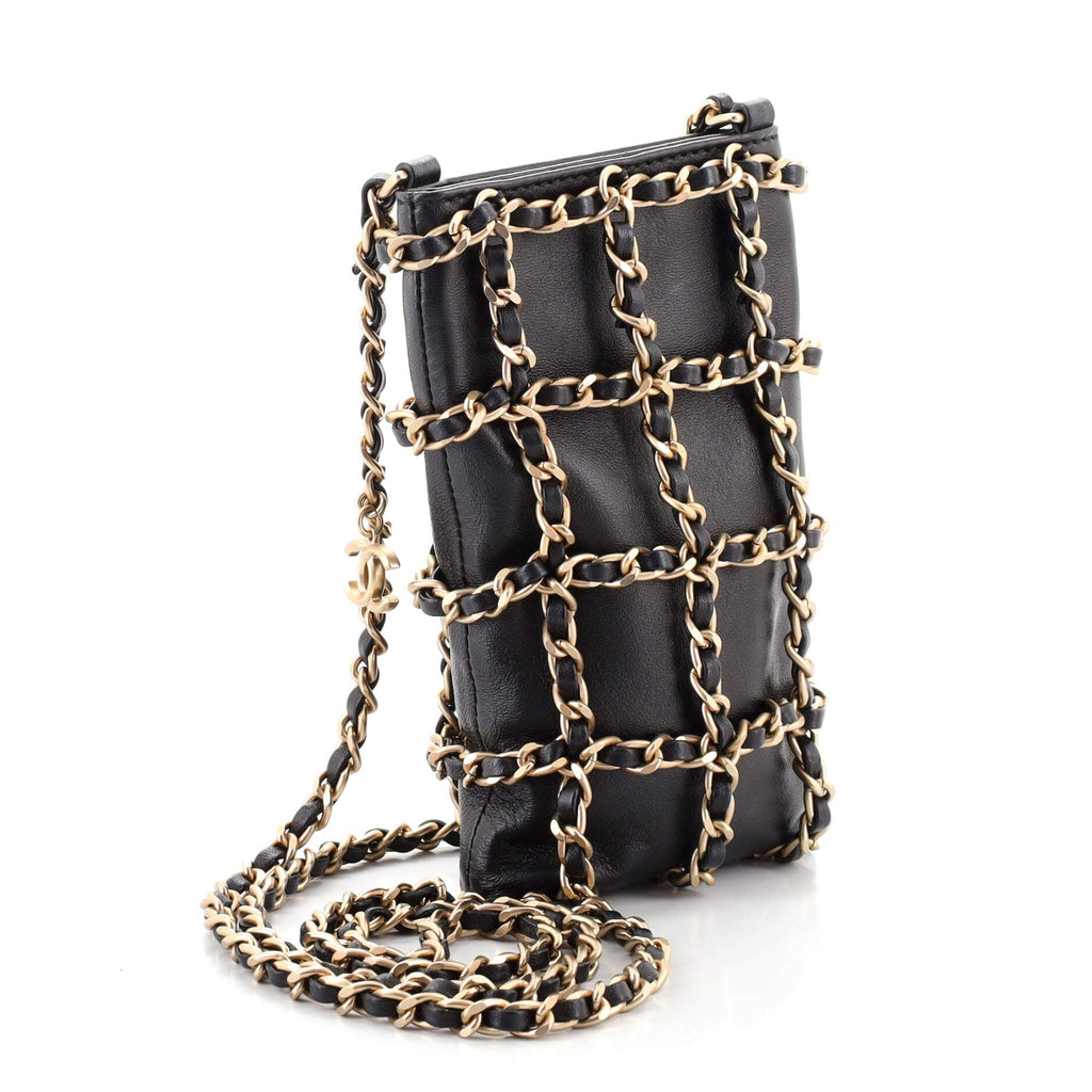 Chain Frame Phone Clutch with Chain Lambskin