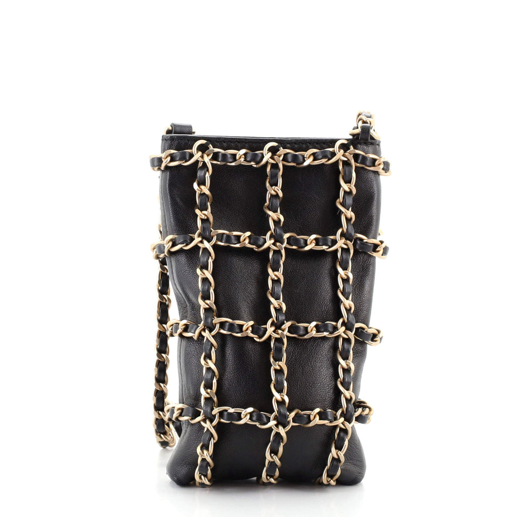 Chain Frame Phone Clutch with Chain Lambskin