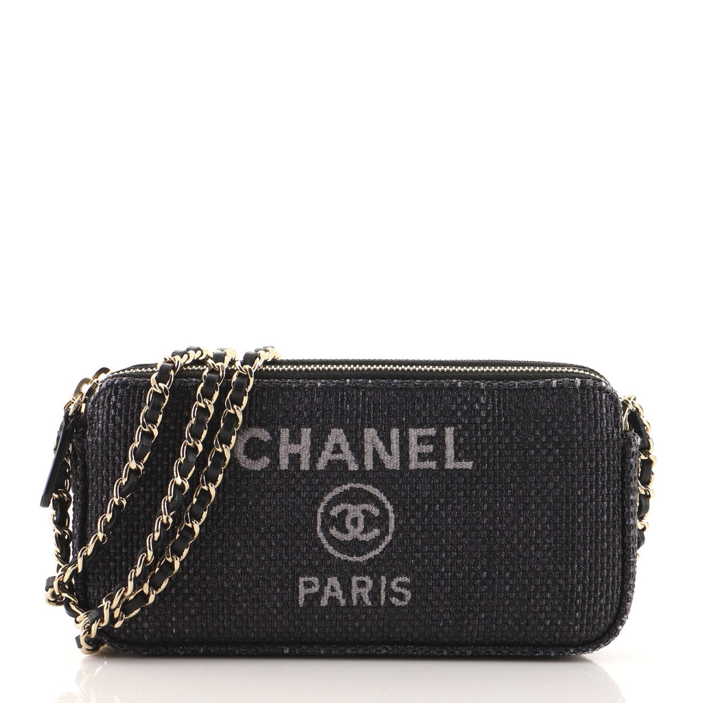 Deauville Double Zip Clutch with Chain Raffia
