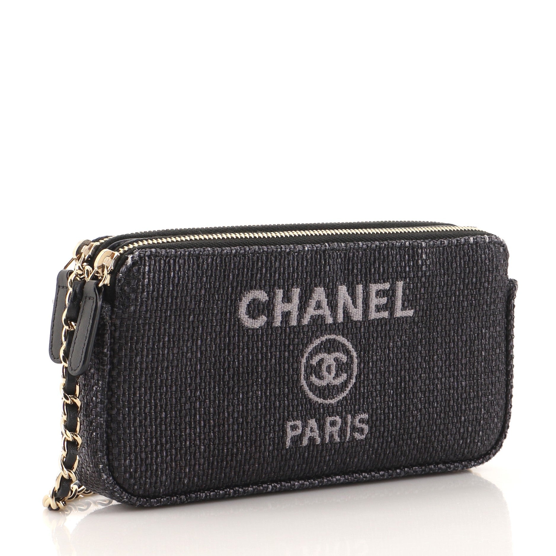 Deauville Double Zip Clutch with Chain Raffia