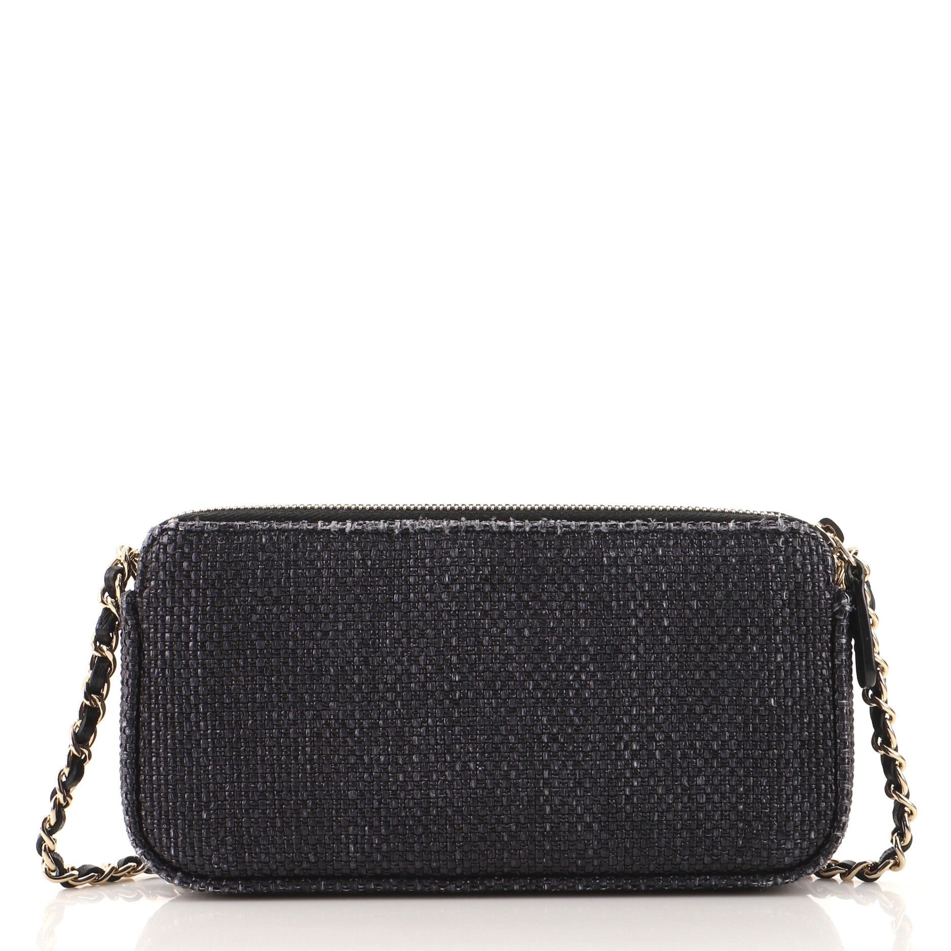 Deauville Double Zip Clutch with Chain Raffia