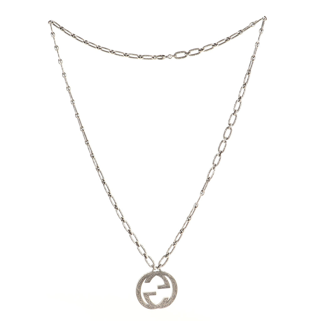 Engraved Interlocking G Chain Link Pendant Necklace Sterling Silver Large
