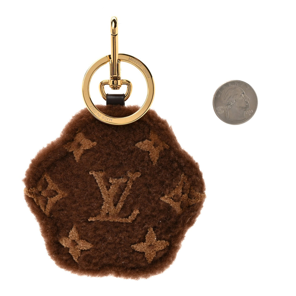Shearling LV Paw Key Holder Bag Charm Brown