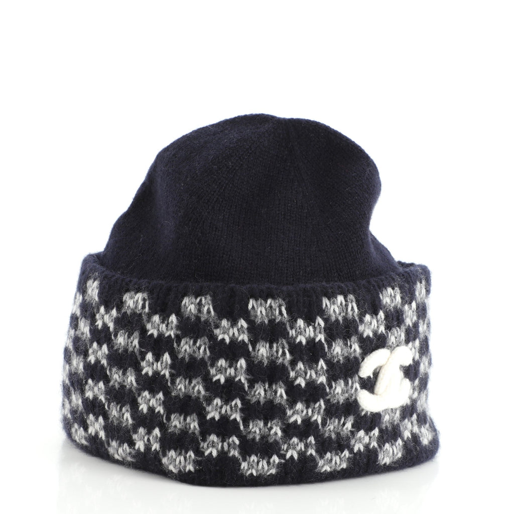 CC Beanie Checkered Knit Wool XS