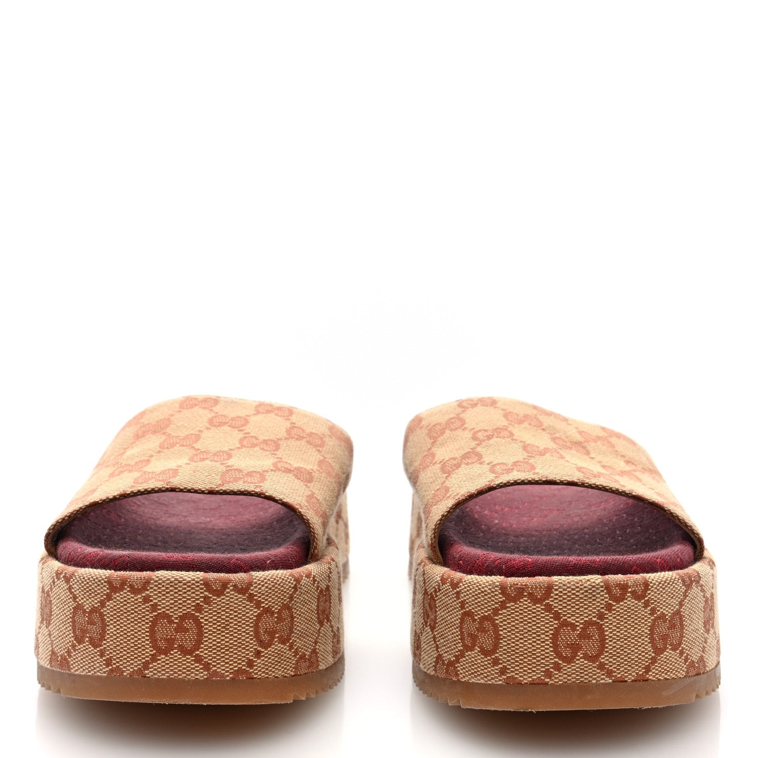 Canvas GG Monogram Angelina Platform Slide Sandals 38 Beige Ruggine