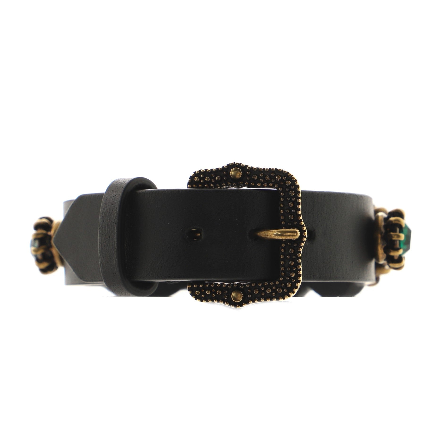 Feline Head Wrap Bracelet Leather and Crystal Embellished Metal
