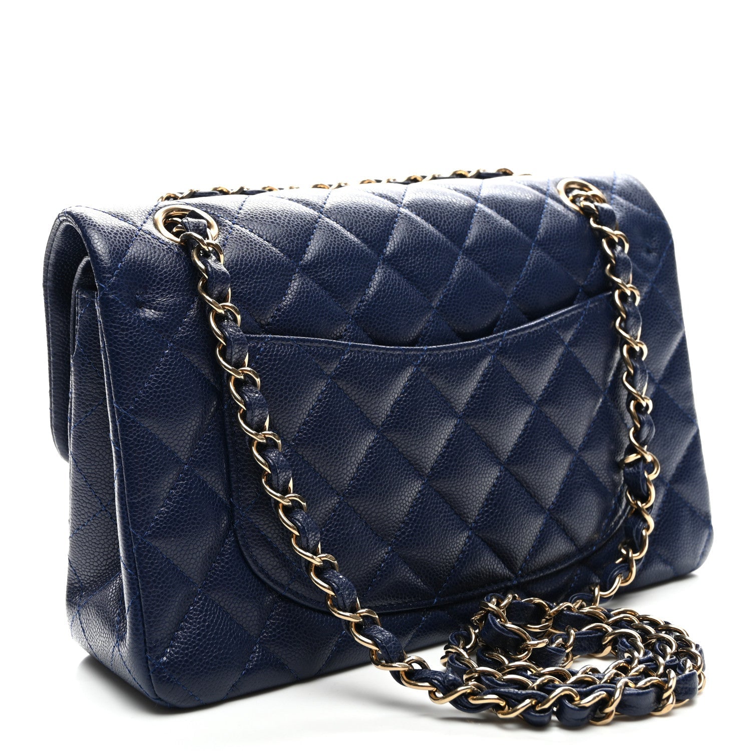 Caviar Quilted Small Double Flap Navy